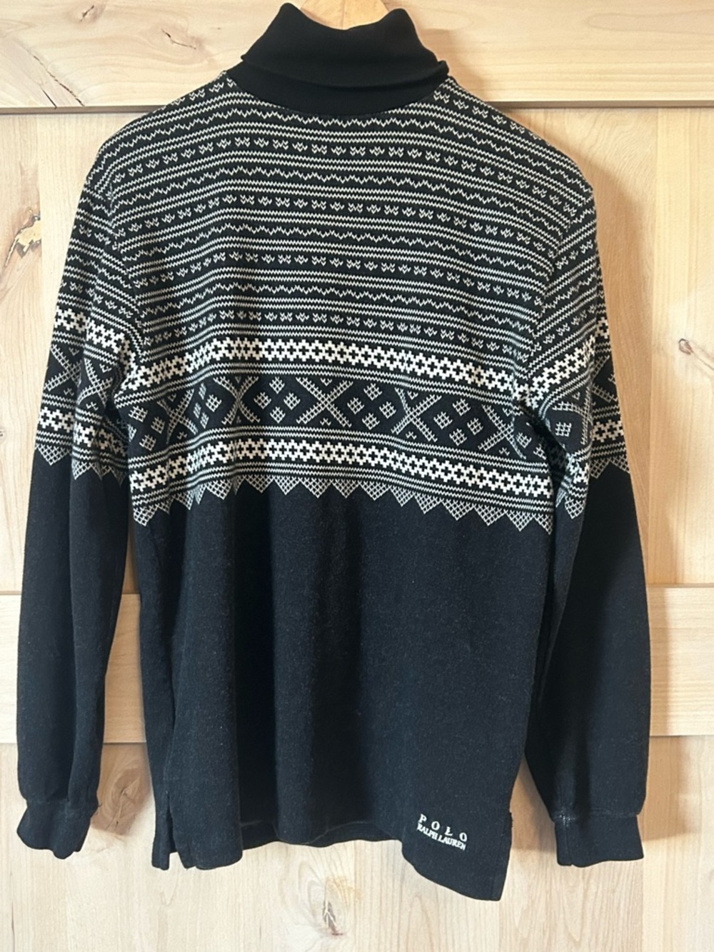 Polo by Ralph Lauren Mens Heather Black White Fair Isle cotton Turtleneck top, S